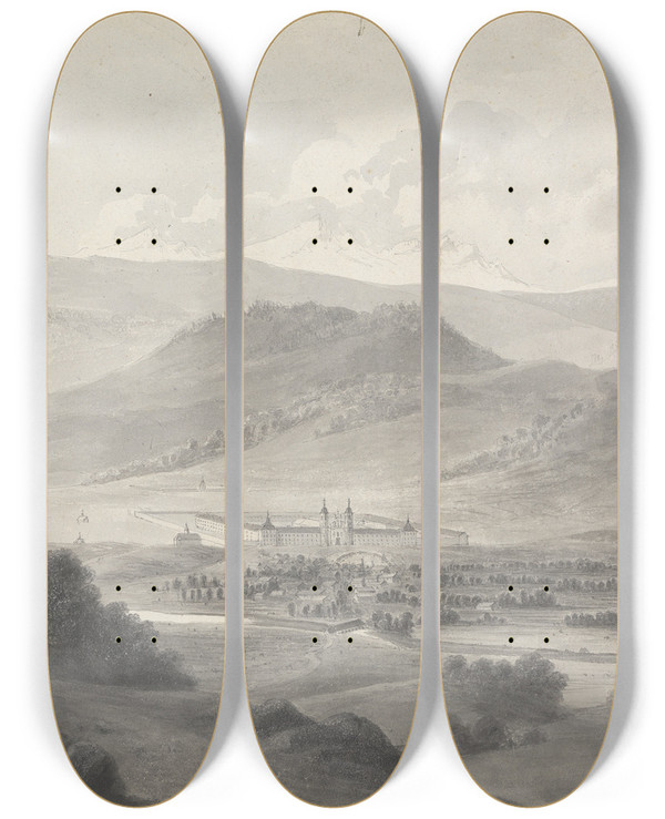 Triptych art skateboard deck of Isaac Weld Einsiedein Switzerland by Isaac Weld (1774-1856)