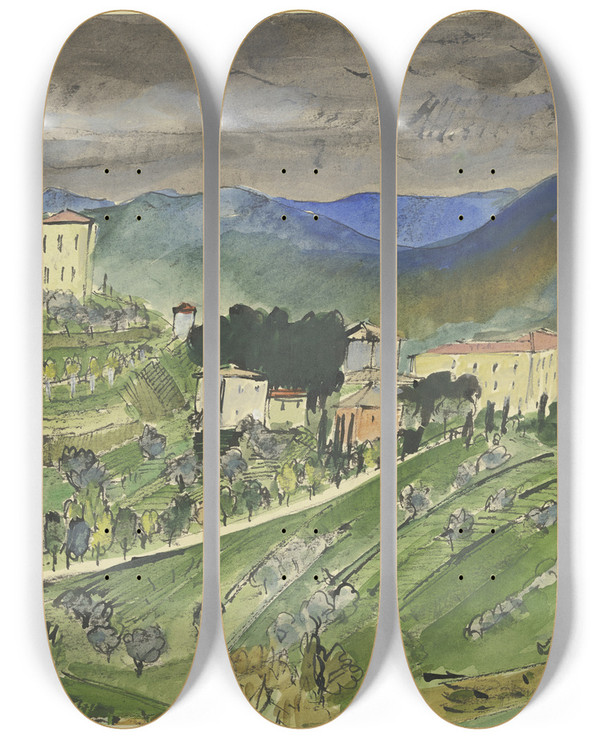 Triptych art skateboard deck of Hermann Lismann Perugia by Hermann Lismann (1878-1943)