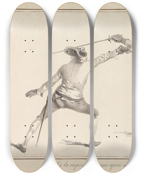Triptych art skateboard deck of James Gwin De La Risposte De Prime Aprs Avoir Par Le Coup De Seconde by James Gwin (1720-1769)