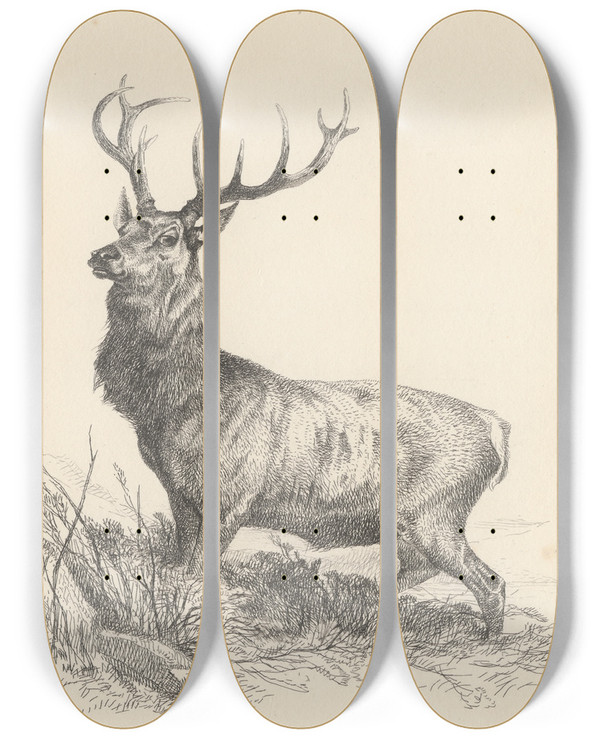 Triptych art skateboard deck of Richard Ansdell The Sentinel by Richard Ansdell (1815-1885)