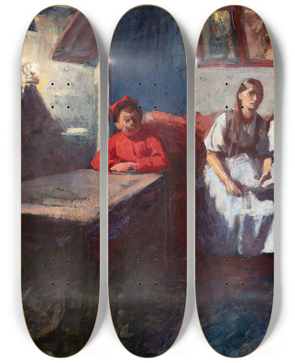 Triptych art skateboard deck of Wodzimierz Tetmajer The Mikoajczyk Family by Wlodzimierz Tetmajer (1861-1923)