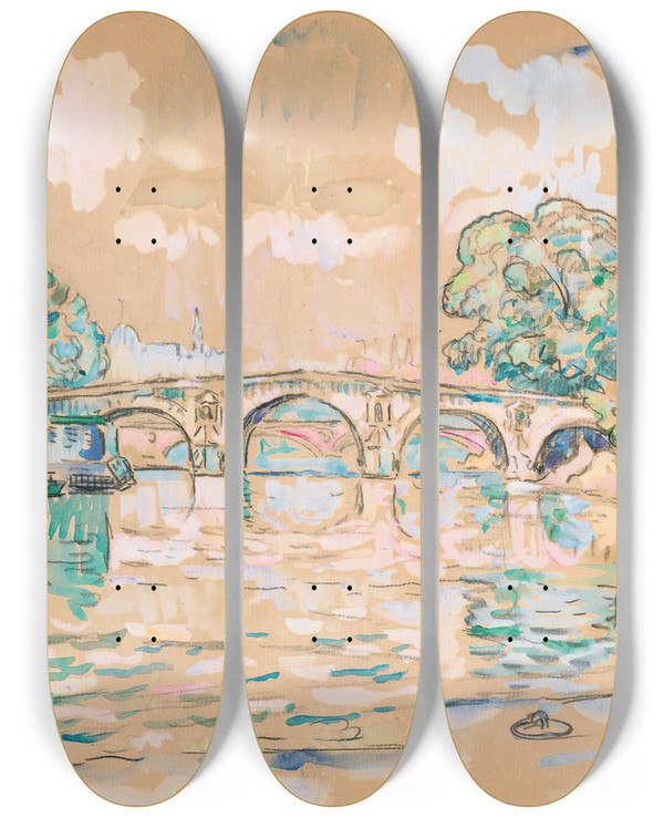Triptych art skateboard deck of Paul Signac Paris Le Pont Marie by Paul Signac (1863-1935)