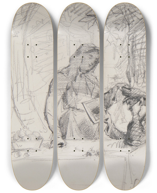 Triptych art skateboard deck of Ferdynand Bryll Scena Rodzajowa_2 by Ferdynand Bryll (1863-1922)