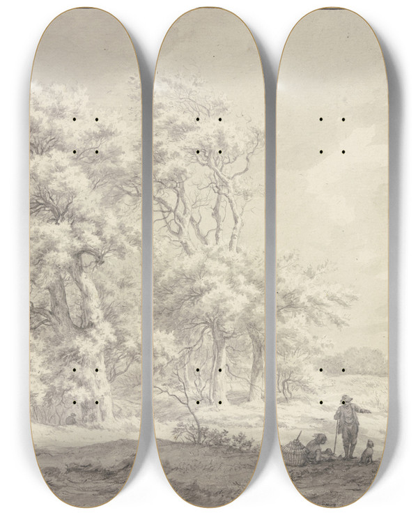 Triptych art skateboard deck of Franciscus Andreas Milatz Am Waldesrand Zwei Ruhende Bauern Bei Einem Hhnerkorb by Franciscus Andreas Milatz (1764-1808)