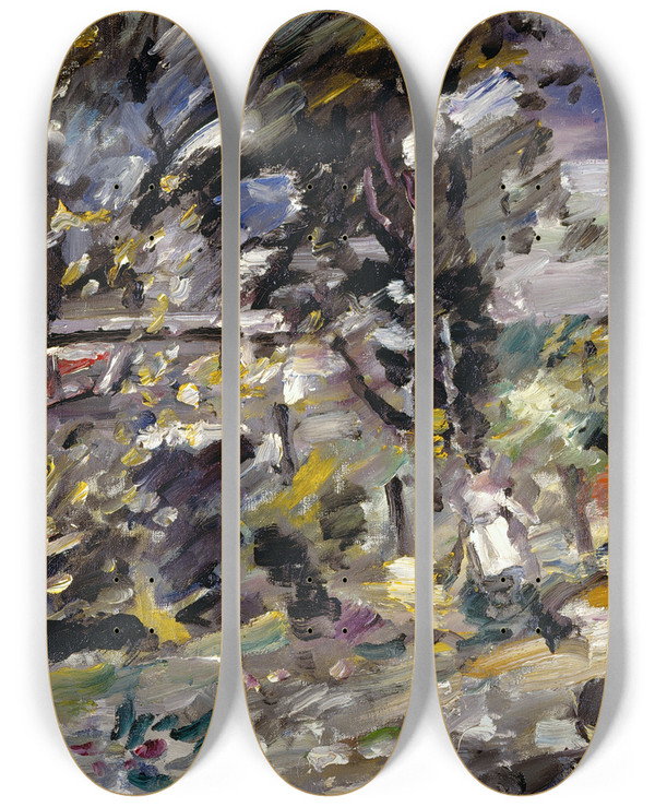Triptych art skateboard deck of Lovis Corinth Walchensee Silverway by Lovis Corinth (1858-1925)