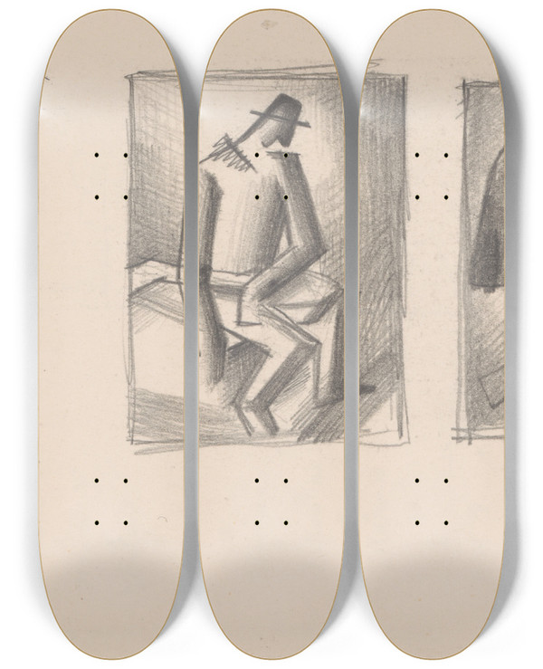 Triptych art skateboard deck of Mikul Galanda Sketchbook_30 by Mikulas Galanda (1895-1938)