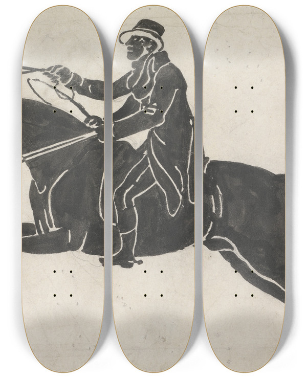 Triptych art skateboard deck of Julius Caesar Ibbetson Rider On A Galloping Horse by Julius Caesar Ibbetson (1759-1817)