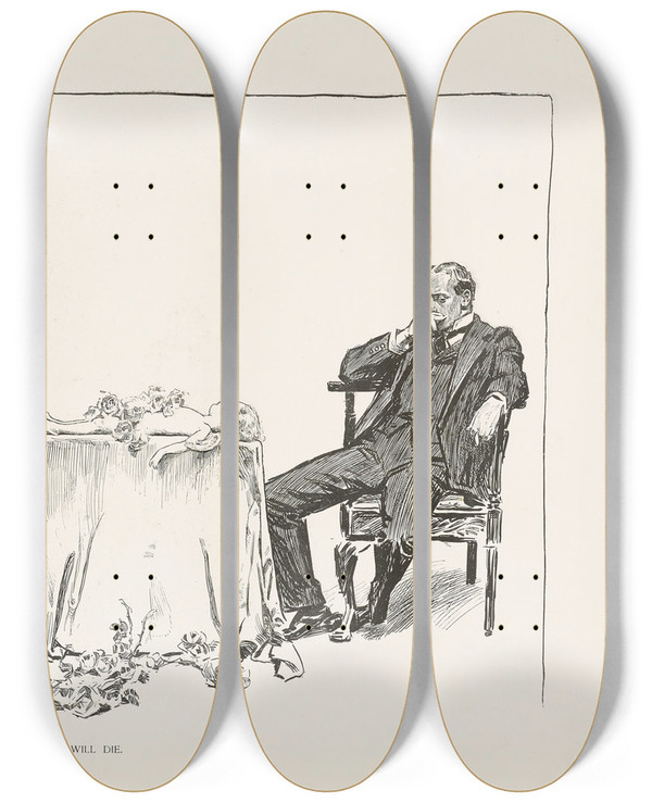 Triptych art skateboard deck of Charles Dana Gibson Love Will Die_1 by Charles Dana Gibson (1867-1944)