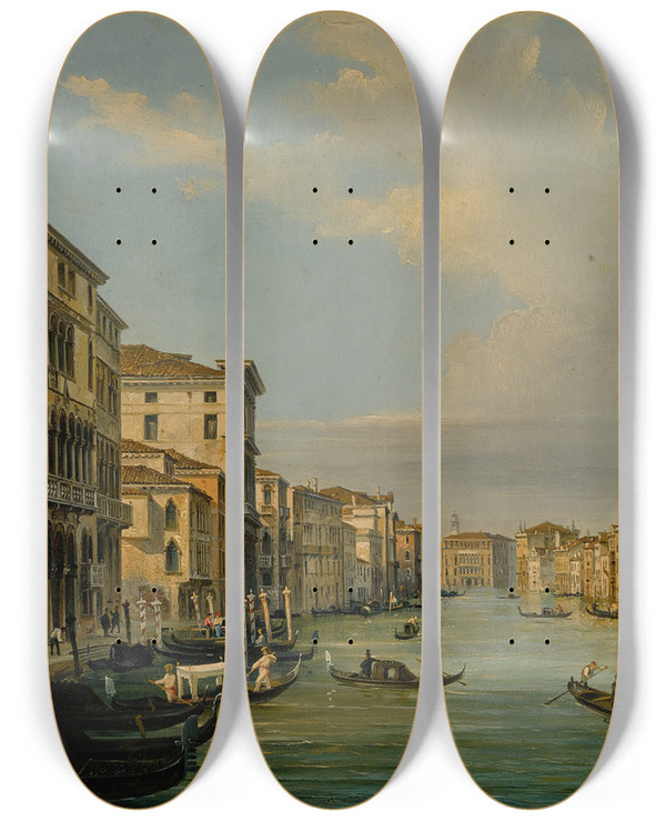 Triptych art skateboard deck of Luigi Querena Venice A View Of The Grand Canal by Luigi Querena (1820-1887)