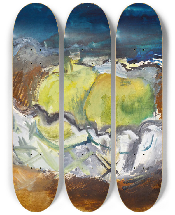 Triptych art skateboard deck of Vera Mikhailovna Ermolaeva Apples In A Bowl by Vera Mikhailovna Ermolaeva (1893-1938)