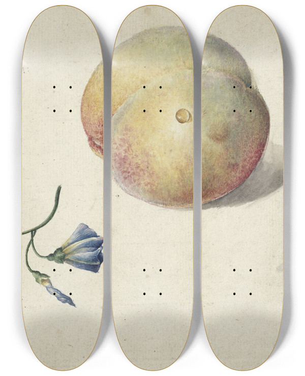 Triptych art skateboard deck of Georgius Jacobus Johannes Van Os Twee Perzikken En Een Bloem by Georgius Jacobus Johannes Van Os (1782-1861)