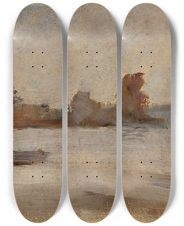Triptych art skateboard deck of Jan Cigliski Seaside In Gurzuf From The Journey To Crimea by Jan Ciaglinski (1858-1913)