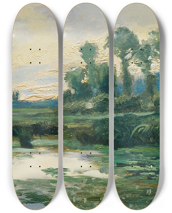 Triptych art skateboard deck of Ferdinand Engelmller Elbeland_1 by Ferdinand Engelmuller (1867-1924)