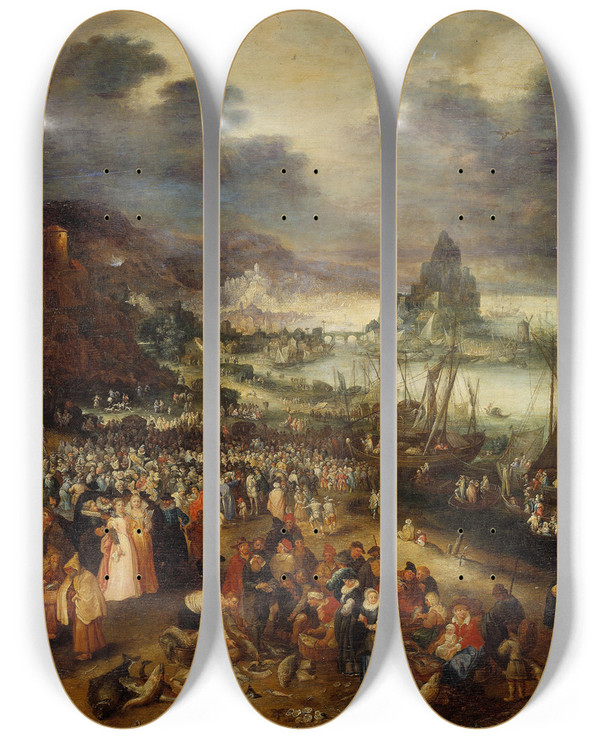 Triptych art skateboard deck of Jan Brueghel The Elder Christ Preaching From The Boat by Jan Brueghel The Elder (1568-1625)