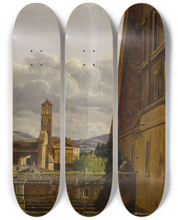 Triptych art skateboard deck of Gustaf Sderberg View From Piazza Di Campidoglio Roma by Gustaf Soderberg (1799-1875)