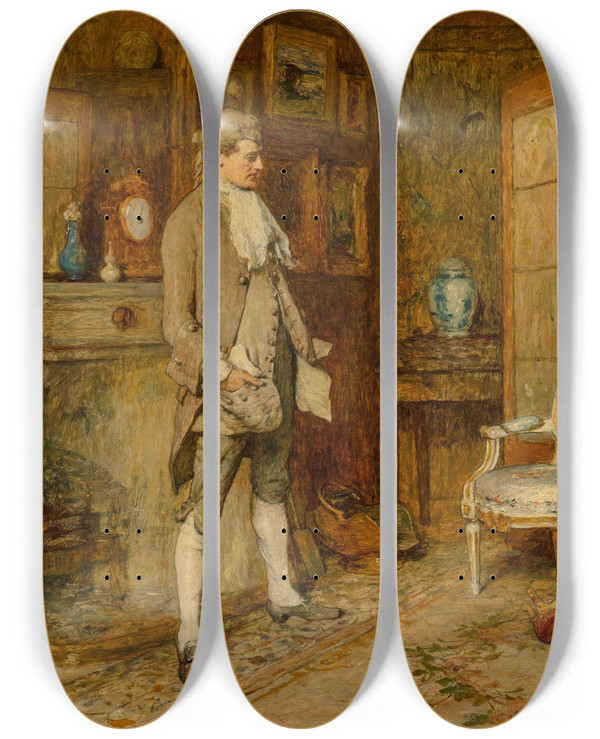 Triptych art skateboard deck of William Quiller Orchardson The Bill Of Sale by William Quiller Orchardson (1832-1910)