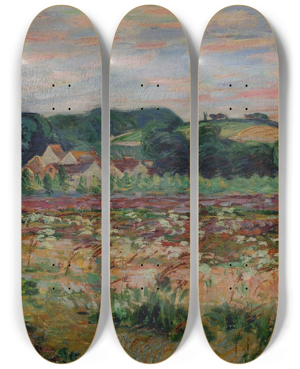 Triptych art skateboard deck of Armand Guillaumin Prairie Epinay Sur Orge Le Soir by Armand Guillaumin (1841-1927)