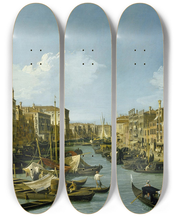 Triptych art skateboard deck of Canaletto The Grand Canal Near The Rialto Bridge Venice by Canaletto (1697-1768)