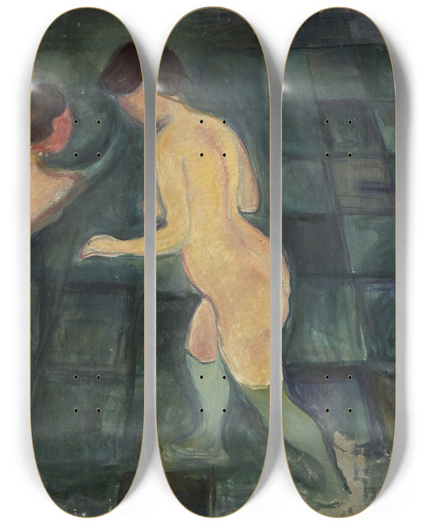 Triptych art skateboard deck of Edvard Munch Bathing Women_1 by Edvard Munch (1863-1944)