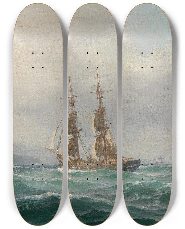 Triptych art skateboard deck of Carl Emil Baage Maritime Painting by Carl Emil Baagoe (1829-1902)