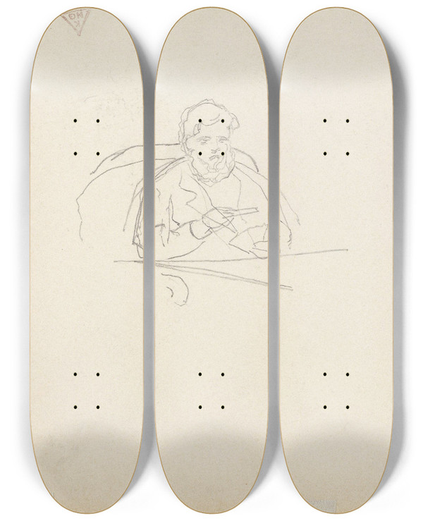 Triptych art skateboard deck of Christian Krohg Mannsfigur Som Spiller Kort by Christian Krohg (1852-1925)