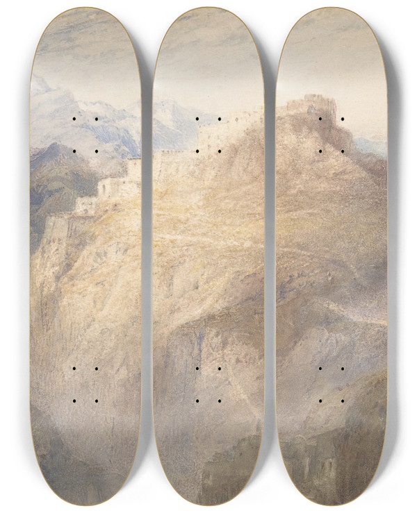 Triptych art skateboard deck of Joseph Mallord William Turner The Fort Of Lesseillon Val De La Maurienne France by Joseph Mallord William Turner (1775-1851)