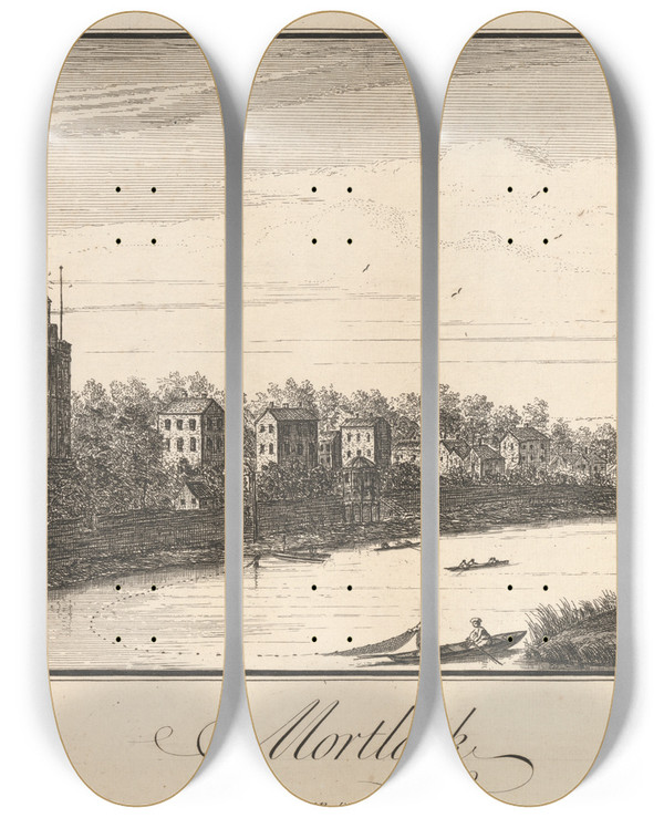 Triptych art skateboard deck of Thomas Preist Mortlack by Thomas Preist (1740-1750)