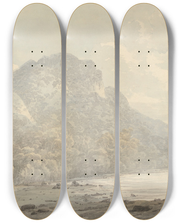 Triptych art skateboard deck of John Webber View Of Cracatoa China Seas by John Webber (1751-1793)