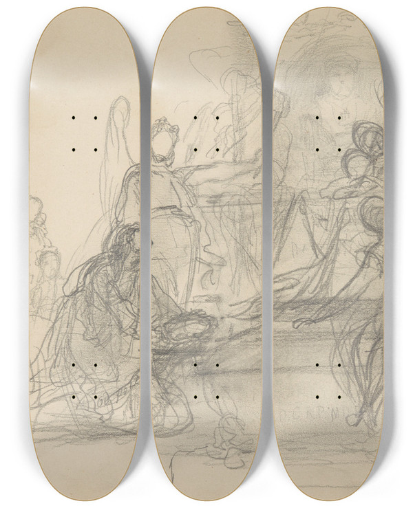 Triptych art skateboard deck of Henryk Siemiradzki Od Polek Szkic Kompozycji Przedstawiajcej Apoteoz Krla Jana Iii Sobieskiego by Henryk Siemiradzki (1843-1902)