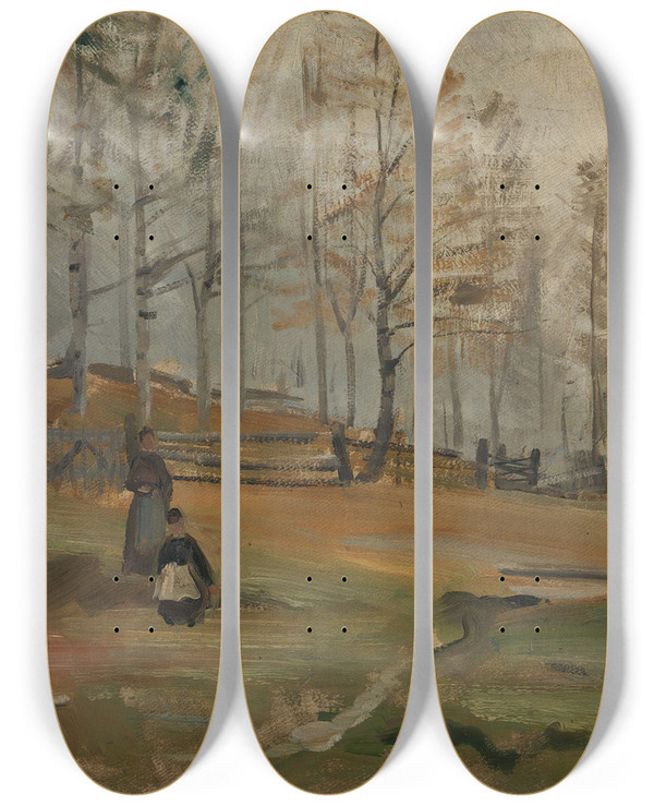 Triptych art skateboard deck of Gerhard Munthe Autumn by Gerhard Munthe (1849-1929)