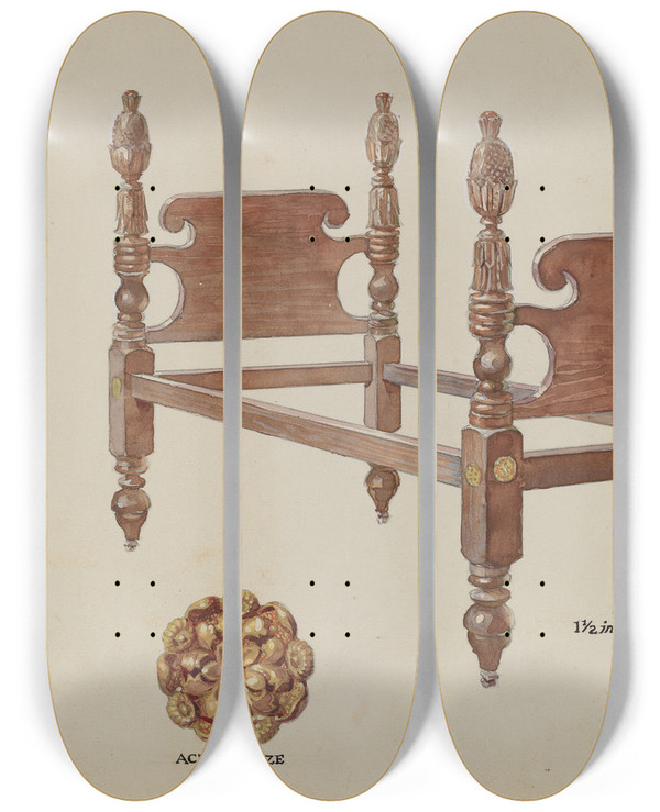 Triptych art skateboard deck of Otto E Hake Bed by Otto E Hake