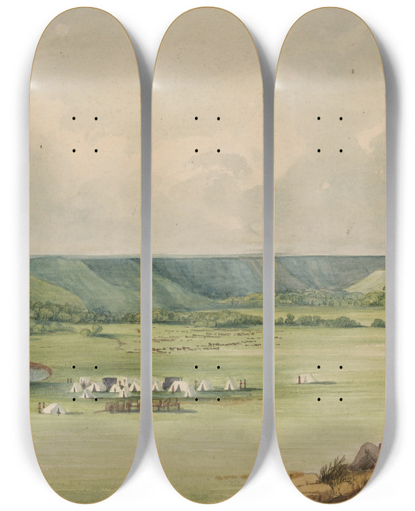 Triptych art skateboard deck of John Mix Stanley Sheyenneriver by John Mix Stanley (1814-1872)