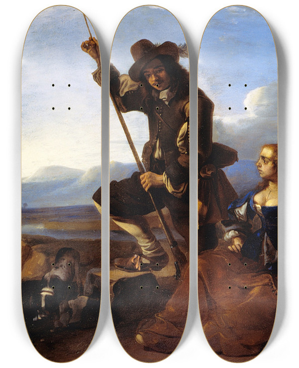 Triptych art skateboard deck of Anton Goubau Landscape With Figures by Anton Goubau (1616-1698)