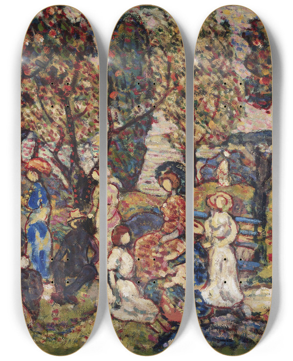 Triptych art skateboard deck of Maurice Prendergast Autumn by Maurice Prendergast (1858-1924)