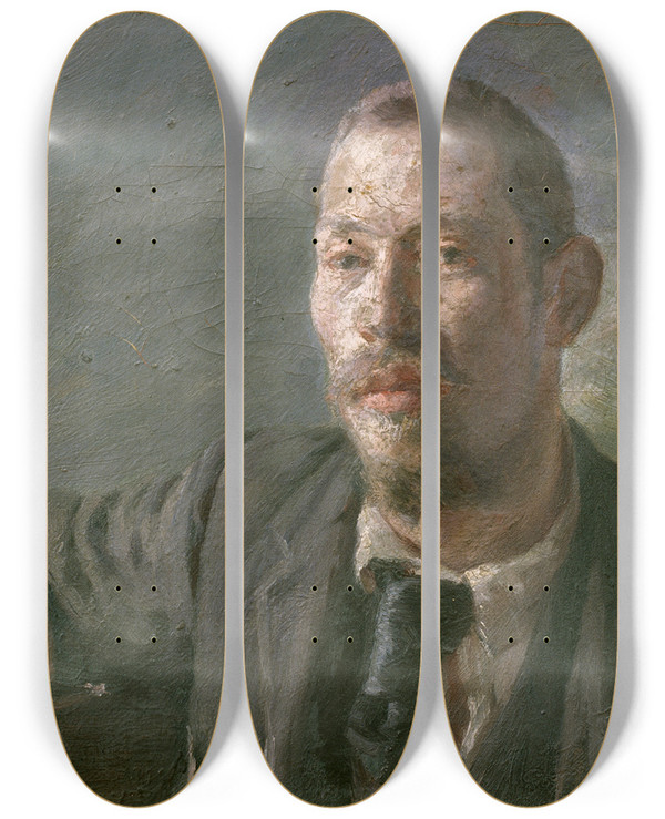 Triptych art skateboard deck of Herman Norrman Selfportrait_1 by Herman Norrman (1864-1906)