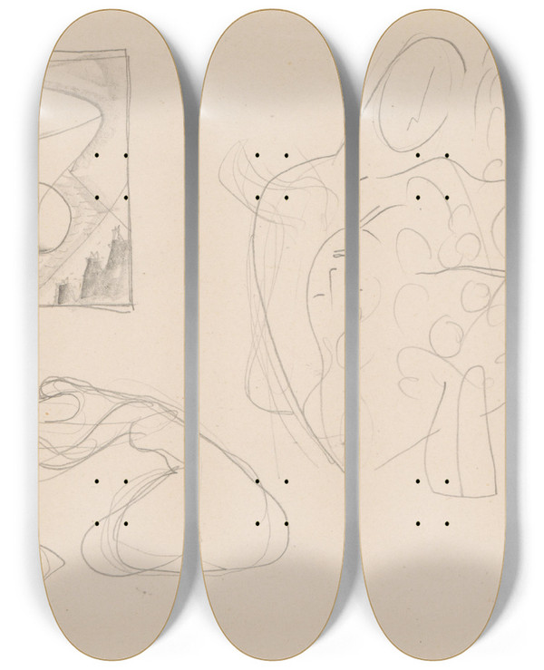 Triptych art skateboard deck of Mikul Galanda Sketchbook With Various Studies_4 by Mikulas Galanda (1895-1938)