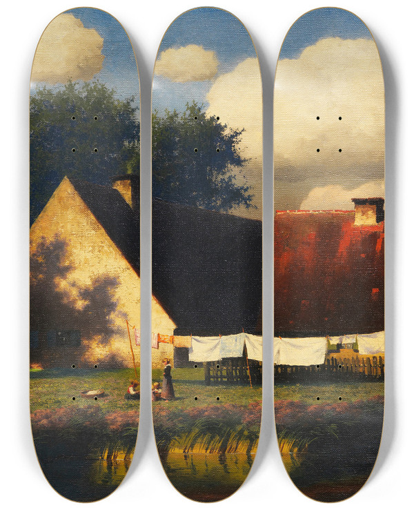 Triptych art skateboard deck of Paul Wilhelm Kellerreutlingen Mutter Mit Spielenden Kindern by Paul Wilhelm Keller-Reutlingen (1854-1920)