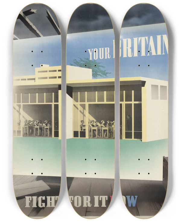 Triptych art skateboard deck of Abram Games Your Britain Fight For It Now_2 by Abram Games (1914-1996)