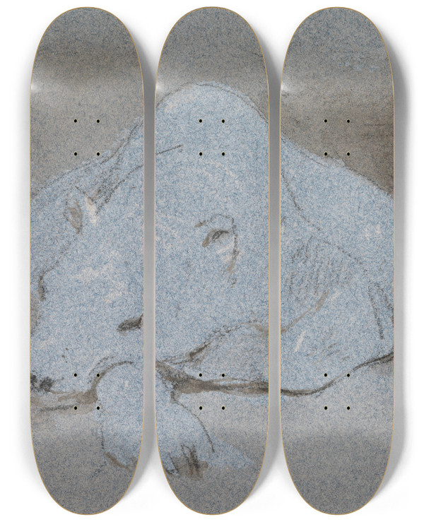 Triptych art skateboard deck of George Jones A Polar Bear Asleep Front View by George Jones (1786-1869)
