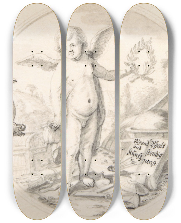Triptych art skateboard deck of Johannes Meyer The Younger Allegory Of Virtue by Johannes Meyer the Younger (1655-1712)
