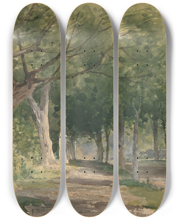 Triptych art skateboard deck of George Henry Smillie Avenue Oftrees by George Henry Smillie (1840-1921)