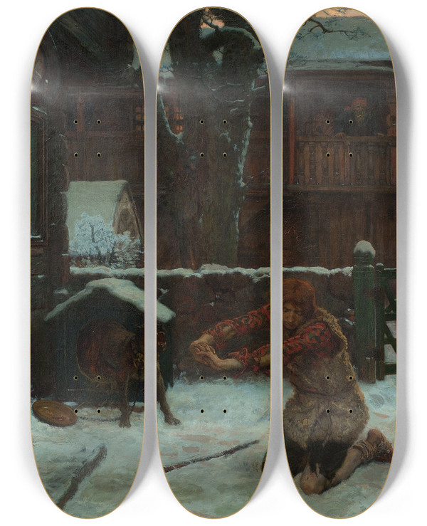 Triptych art skateboard deck of Georg Von Rosen The Prodigal Son by Georg Von Rosen (1843-1923)