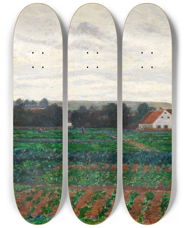 Triptych art skateboard deck of Paul Baum Im Dachauer Moos by Paul Baum (1859-1932)