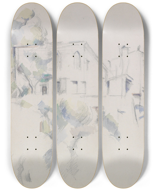 Triptych art skateboard deck of Paul Czanne View Of The Chteau Noir by Paul Cezanne (1839-1906)