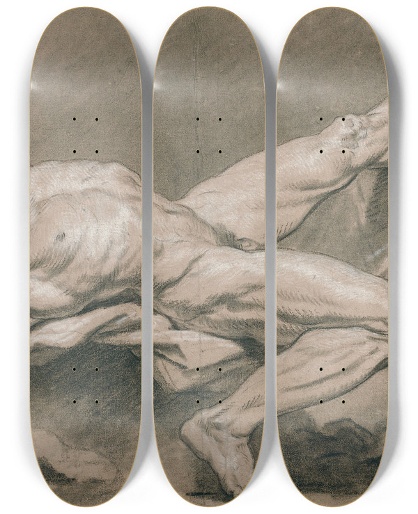 Triptych art skateboard deck of Louis Rolland Trinquesse Acadmie Dhomme Nu Allong by Louis Rolland Trinquesse (1746-1800)