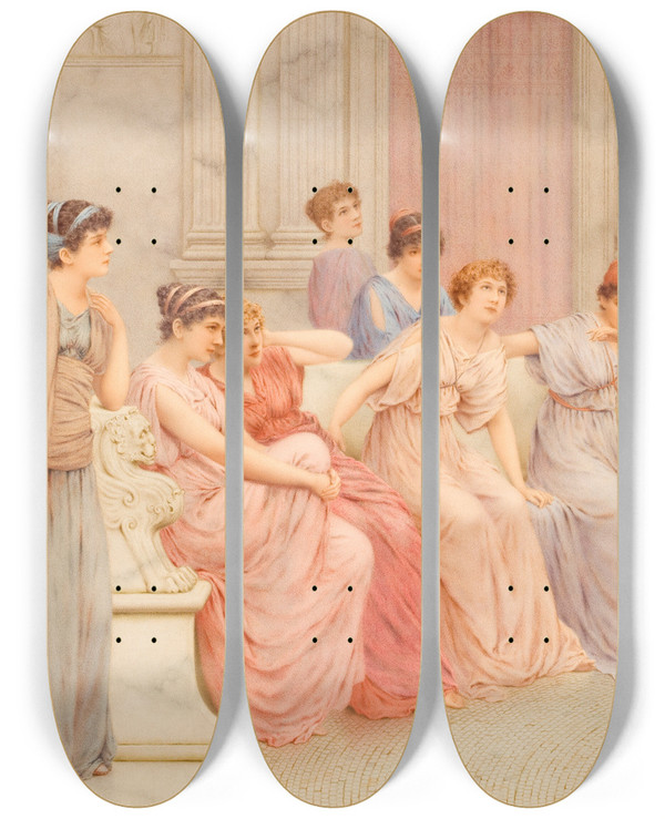 Triptych art skateboard deck of William Anstey Dolland Ancient Rituals by William Anstey Dolland (1858-1929)