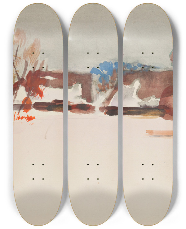 Triptych art skateboard deck of Kazimierz Wojtanowicz Zimowy Pejza Wiejski by Kazimierz Wojtanowicz (1913)