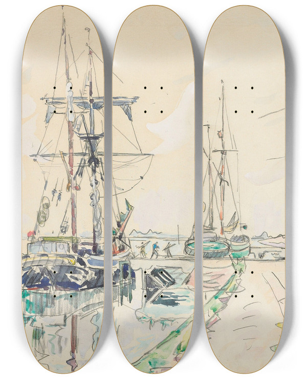 Triptych art skateboard deck of Paul Signac Rivire De Vannes by Paul Signac (1863-1935)