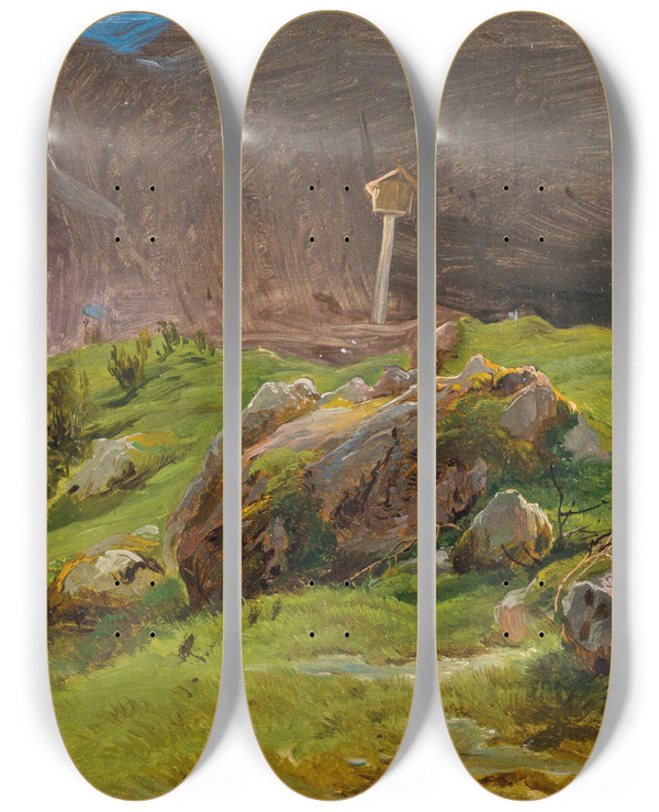 Triptych art skateboard deck of Eduard Ritter The Painter by Eduard Ritter (1808-1853)