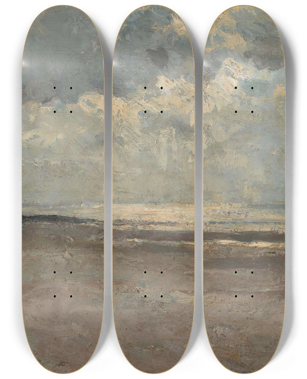 Triptych art skateboard deck of Albert Baertsoen Reflections On The Sea by Albert Baertsoen (1866-1922)
